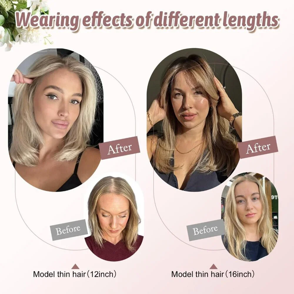 Synthetic Hair Topper 12 Inch Clip-In Large Base for Thinning Hair Women